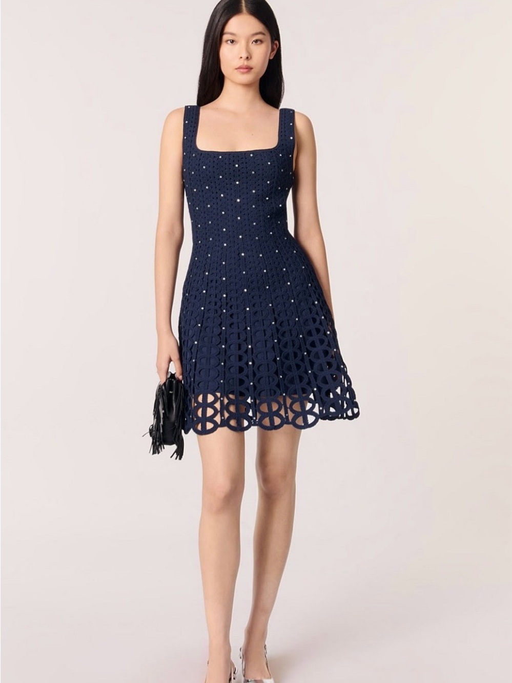Maje RusselqueenSleeveless Square-Neck Crochet Dress